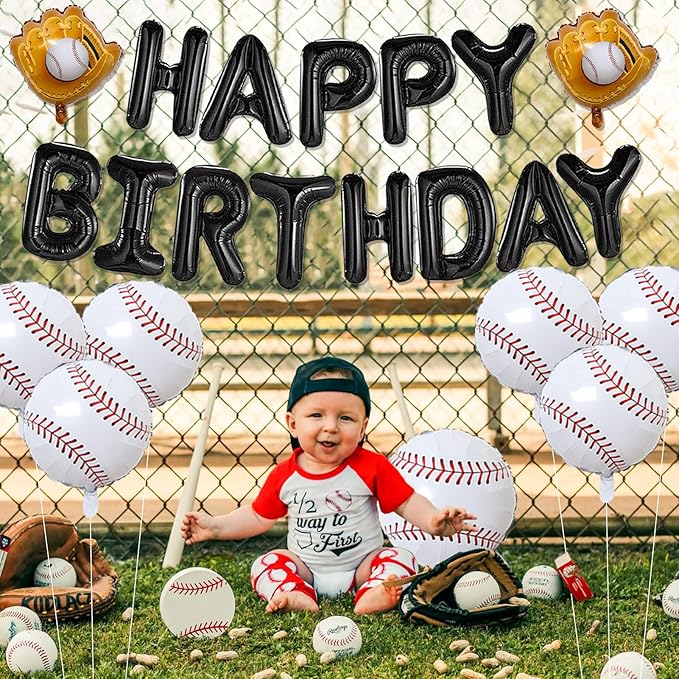 Baseball Party Decorations Baseball Glove Balloons, Aluminium Foil Happy Birthday Banner Sports Themed Party Supplies for Boys Kids