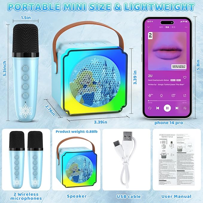Toys for Girls Karaoke Machine for Kids, Mini Karaoke Machine with Microphones, Kids Toys 3 4 5 6 7 8 9 10 12+ Years Old, Girl Toys Princess Toys Gifts for Girls Boys Party (Blue 2 Mics)