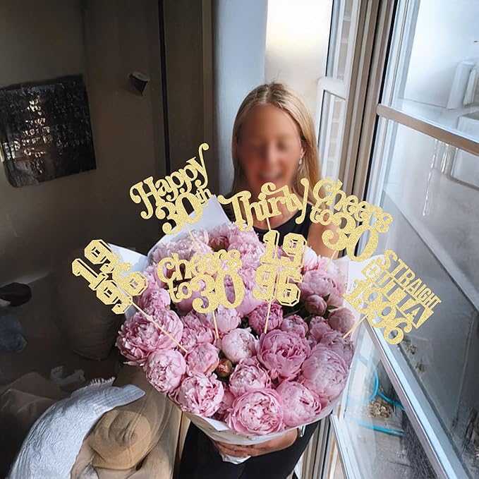 Gyufise 15Pcs Happy 30th Birthday Centerpiece Sticks Thirty Straight Outta 1996 Table Flower Centerpieces Sticks Cheers to 30 Decorations for 30th Birthday Party Supplies Gold