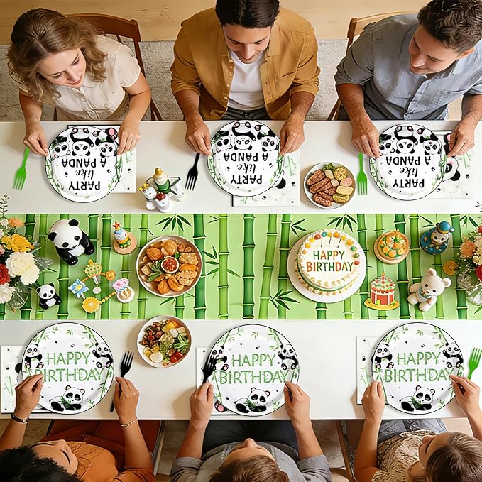 96 Pcs Panda Birthday Decorations Party Like a Panda Paper Plates and Napkins Green Bamboo Animal Themed Tableware Sets for Kids Birthday Baby Shower Newborn Party Supplies Serves 24