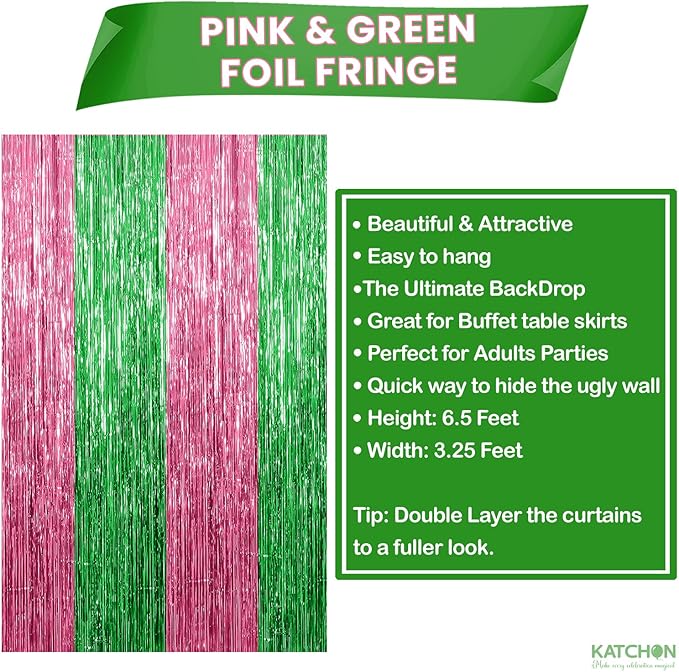 KatchOn, XtraLarge Green and Pink Fringe Backdrop, Pack of 2 - Streamer Backdrop for Flamingo, One in A Melon Party Decorations | Pink and Green Party Decorations | Princess Birthday Decorations