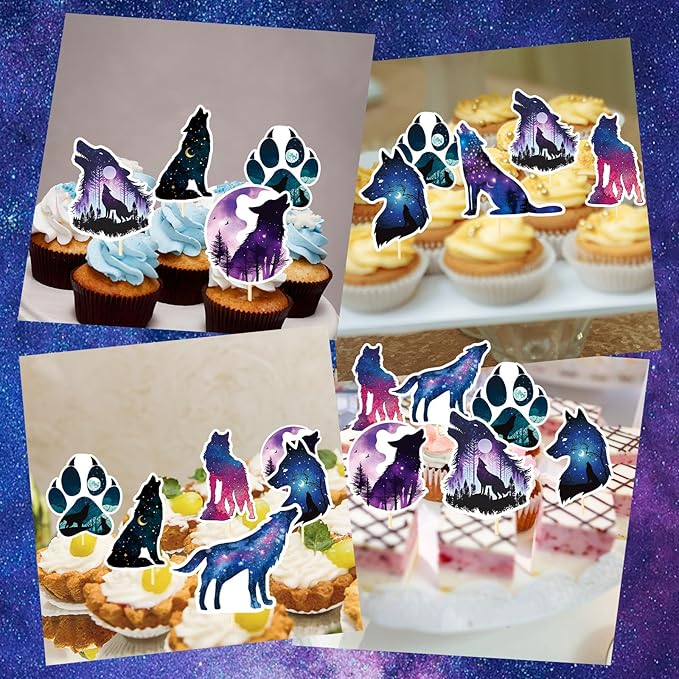 Wolf Themed Party Decorations - 40PCS Wolf Birthday Party Decorations Star Moon Cupcake Toppers Cupcake Picks Cake Decor Animal Baby Shower Birthday Wedding Supplies