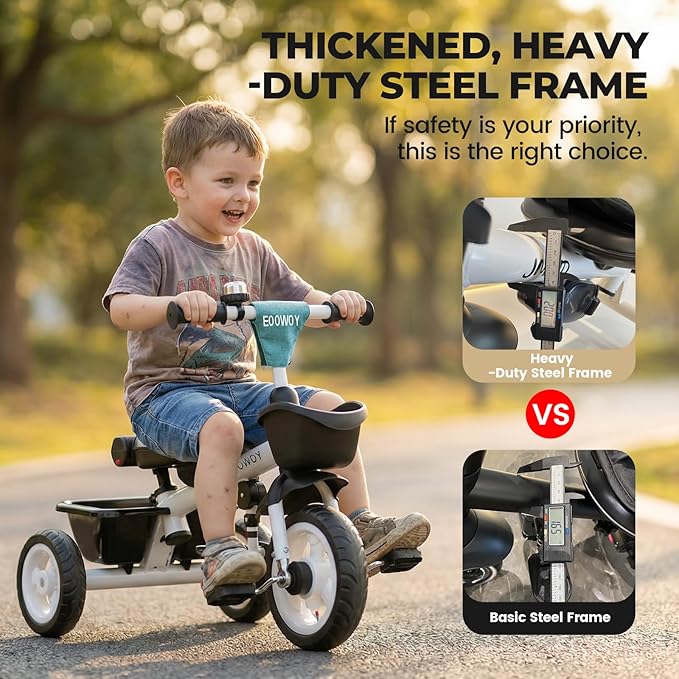 Toddler Tricycle with Push Handle, 7 in 1 Stroller Trike with 360° Swivel Seat, Reclining Backrest, All-Terrain Wheels, Dual Brakes, Canopy & Storage, Gift for Kids 18 Months to 5 Years, Green