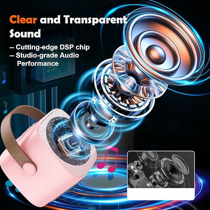 Bluetooth Karaoke Machine Toy for Kids- Mini Karaoke with 2 Wireless Microphone, Voice Changer & LED Lights, Portable Karaoke Mic for 3-8 Year Old Girls, Great for Birthday Home Party