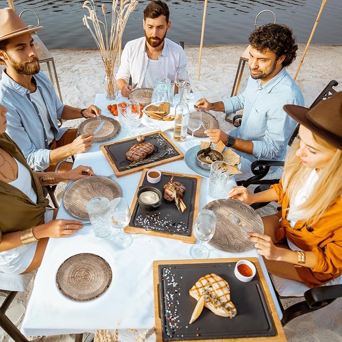 gisgfim 48 Pcs Rustic Wooden Tree Party Plates Supplies Tableware Set Lumberjack Party Decorations Camping Hunting Theme Party Table Supplies Favors Decors for Guests