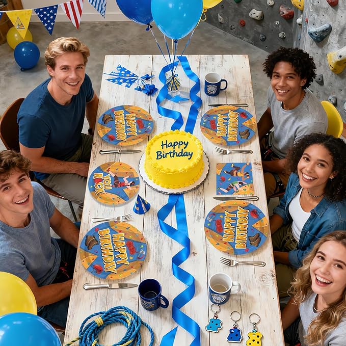 96 Pcs Rock Climbing Plates and Napkins Climbing Birthday Party Supplies Adventurer Climber Sport Tableware Set for Kids Adults Sports Theme Birthday Party Supplies, Serves 24