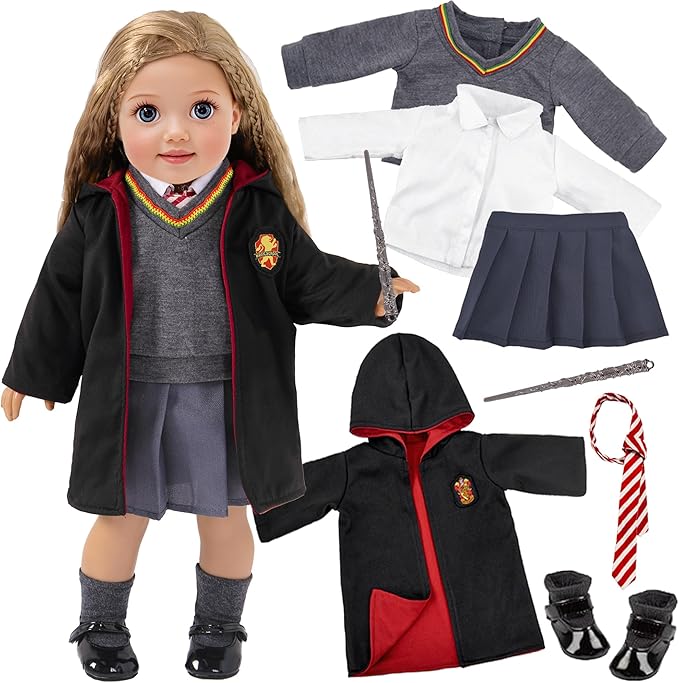 18 Inch Doll Clothes and Accessories School Uniform Costume Set Include Outfit Shoes for Girls (No Doll)