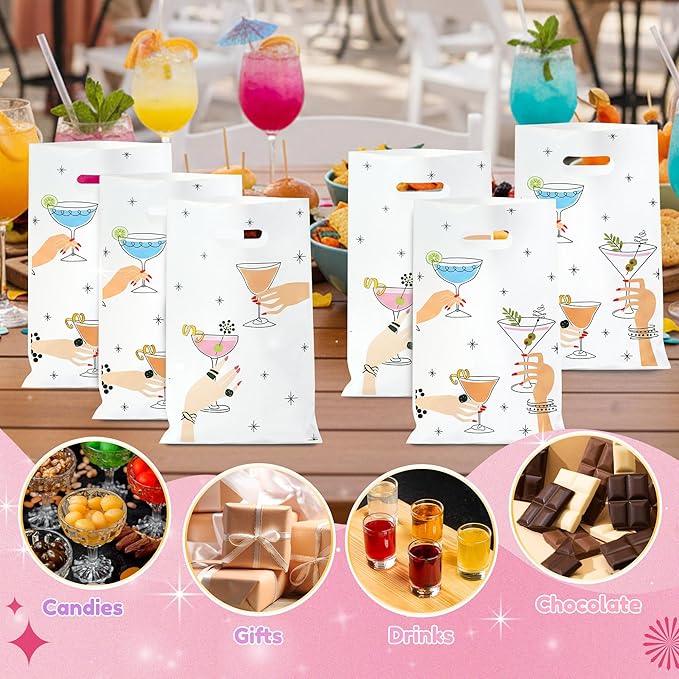 Martini Party Favor Bag - 50Pcs Martini Bachelorette Goody Candy Treat Gift Bags with Handles, White Theme Birthday Decorations for Women Girl Bar Engagement Bridal Shower Party Supplies