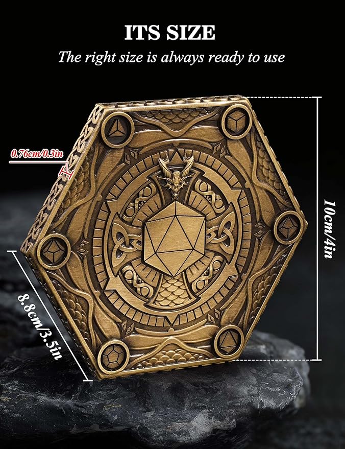 D&D Dice Set,7PCS Metal Dice for Dungeons and Dragons,Mini Dice Set with Pocket Watch Case,Role Playing Board Games Accessories (Dragon, Gold-S)