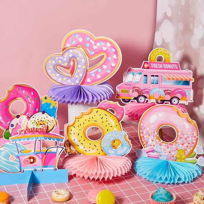 Dianelhal 10 Pieces Donut Table Decorations Donut Time Honeycomb Centerpieces Candyland Party Decorations Grow up Doughnut Birthday Baby Shower Photo Prop Supplies