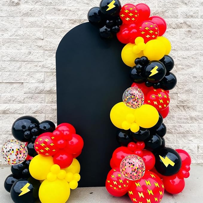 Red Yellow Black Balloons, 50PC 12 Inch Black Red Yellow Confetti Lightning Printed Balloons for Boys Birthday Baby Shower Graduation Party Decorations