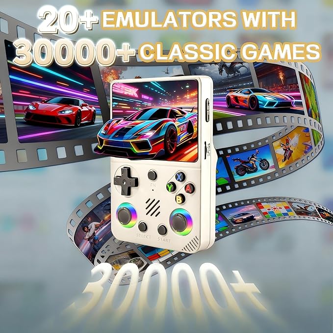 RG36PRO Video Game Console - Support 30000+Classic Games, 64G TF Card, Open Source System, 3.5-Inch Screen, 3000mAh Battery, Portable Console for Travel, Gift for Adult or Partner-White