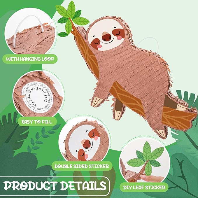 Sloth Piñatas for Birthday Party Animal Piñata with Stick, Blindfold, Confetti for Adults Birthday Baby Shower Party Supplies
