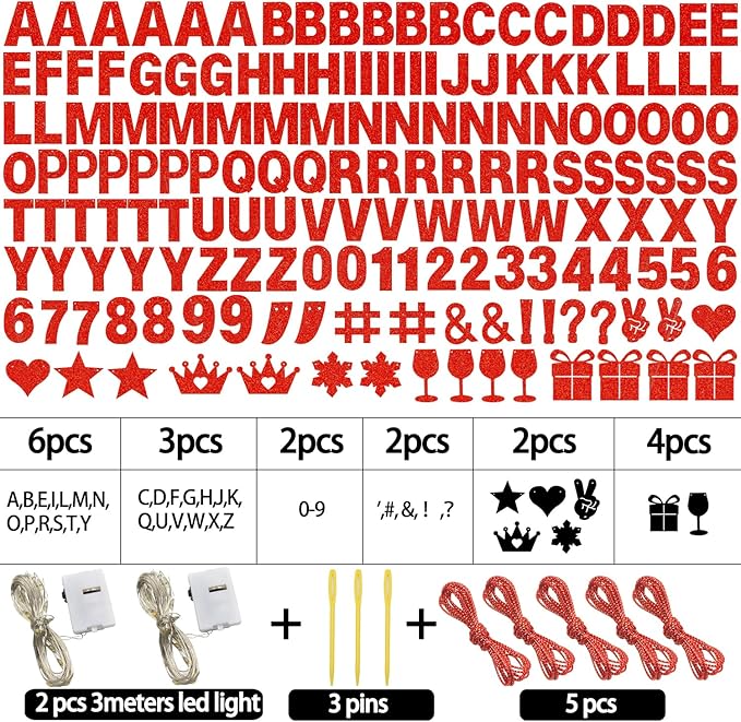 175Pcs DIY Glitter Customizable Banner Kit Happy Birthday Custom Letter Banners Happy Valentine's Day Banners Love Heart Personalized Banner Decor Birthday Party Decorations Supplies(Glitter Red)