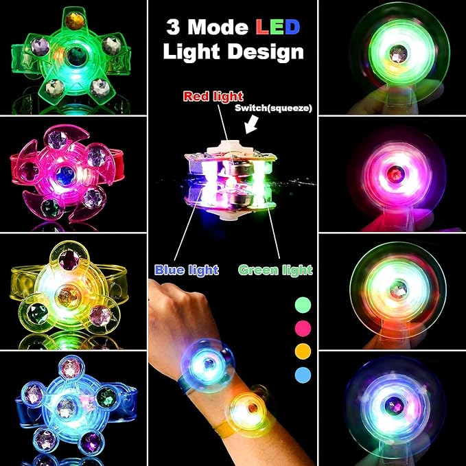 SCIONE 8 Pack LED Light Up Fidget Spinner Bracelets, Glow in The Dark Party Supplies Party Favors for Kids 4-8 8-12, Birthday Gifts, Treasure Box Toys for Classroom Goodie Bags Stuffers