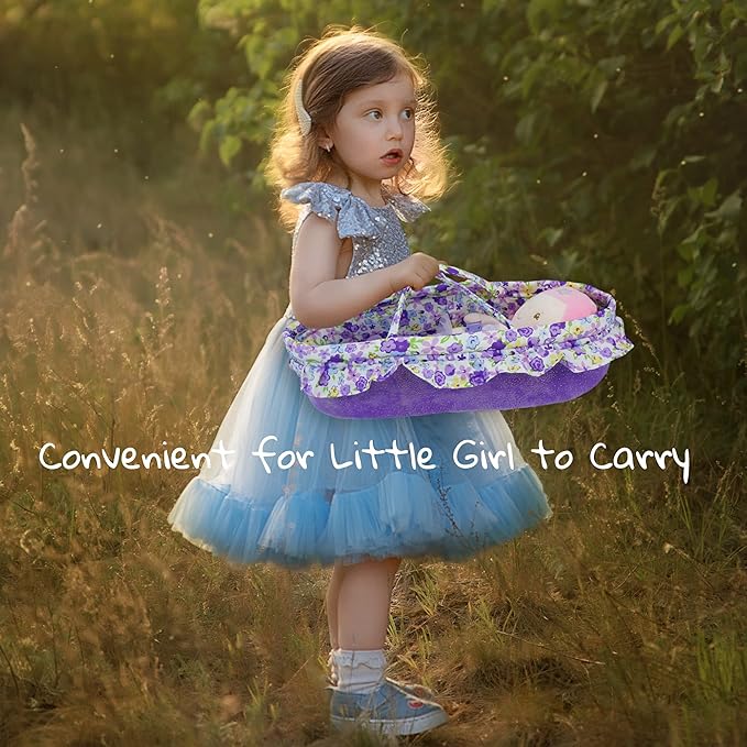 June Garden Cozy Dream Doll Bassinet - Baby Doll Portable Carrier - Fits for American Girl Dolls up to 14" - Soft Pillow & Safety Buckle Included - Purple