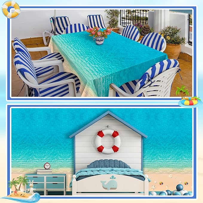 Kochorie Summer Beach Tablecloth Roll with Cutter Box 100 Ft X 54 Inch Beach Themed Party Tablecover Disposable Beach Ball Plastic Tablecloth Ocean Backdrop for Summer Beach Pool Birthday Party Supply