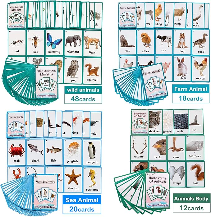 Zwttey Wild/Farm/Sea Animals Body Parts Learning English Flash Cards Kids Montessori Toys Baby Cards Child Pocket Card Pre-Kindergarten