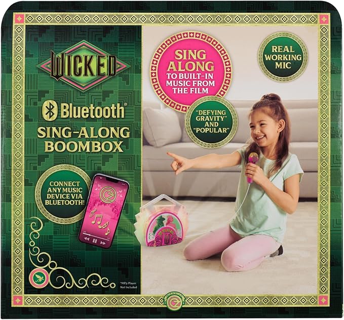 eKids Wicked Karaoke Microphone with Boombox, Toddlery Toys with Built-in Music for Kids (Wicked)
