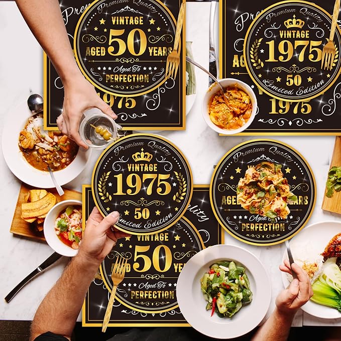 96PCS 50th Birthday Plates and Napkins Party Supplies 50th Birthday Decorations for Men 5oth Anniversary Decorations Vintage 1975 Party Tableware Sets Serve 24 Guests