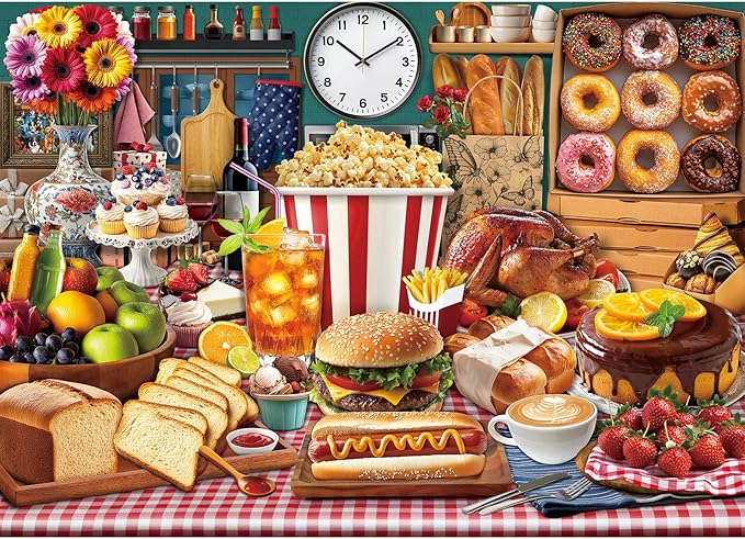 Food Feast Jigsaw Puzzles, Puzzles for Adults 1000 Pieces, Lumière's Banquet Impossible Challenging Puzzles Game, Interlock Perfectly No Dust, Gifts for Easter Earth Mother’s Day