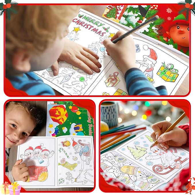 90shine 100Pcs Christmas Coloring Books Bulk: Xmas Stockings Goodie Bags Stuffers Winter Gifts Holiday Party Favors Supplies