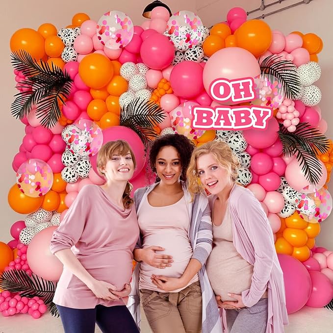 Pink and Orange Balloons, 60pcs 12 Inch Pink and Orange Party Decorations with Confetti Balloons for Bachelorette Tropical Luau Party Engagement Birthday Party Decorations