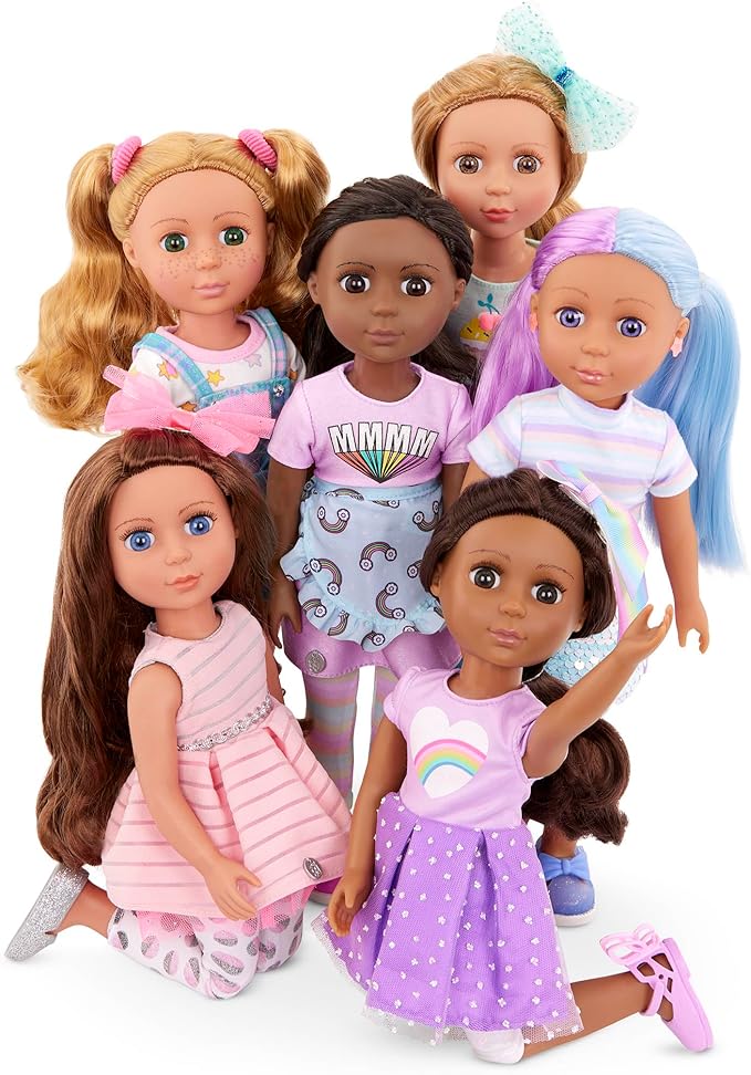 Glitter Girls – 14-Inch Fashion Doll – Brown Hair & Blue Eyes – Pink Dress, Glittery Shoes & Hairbow – Dolls for Girls 3+ Years – Bluebell