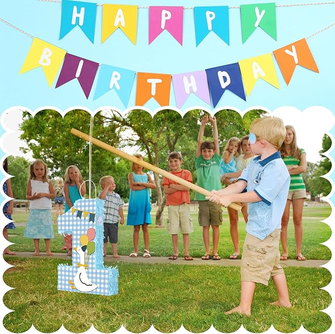 Set of 3 Goose 1st Birthday Piñata One Silly Goose Piñata 1st Birthday Party Game Set with Mask Stick Blindfold and Confetti Baby Shower Photo Props Game Supplies