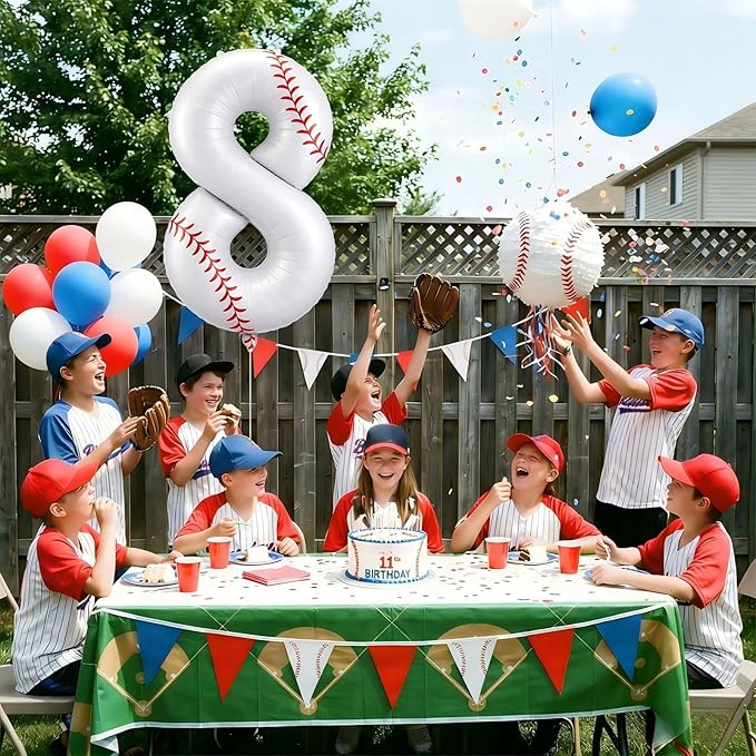 Jenaai Baseball Number 8 Balloons 40 Inch Baseball Theme Birthday Party Decorations Large Foil Balloons for Birthday Baby Shower Party Backdrop Celebration Supplies