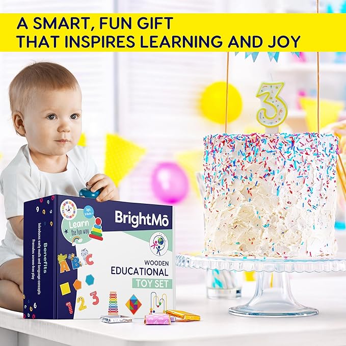 8-in-1 Montessori Wooden Activity Toy for 3 Year Old Boys & Girls – Alphabet, Numbers, Shape Sorting & Xylophone – Preschool Educational Learning Set