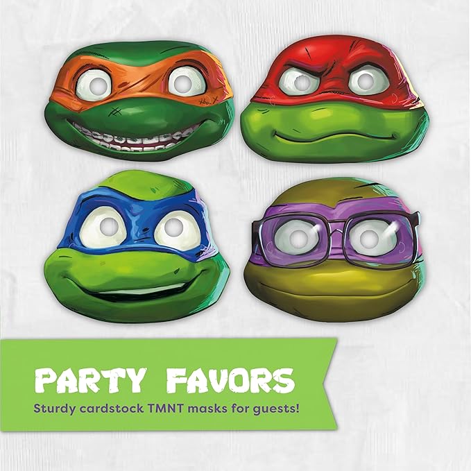 Teenage Mutant Ninja Turtle Birthday Party Supplies | Serves 16 Guests | Officially Licensed | TMNT Mutant Mayhem Movie | Balloon Decorations, Plates, Napkins, Tablecloth, Forks, Button