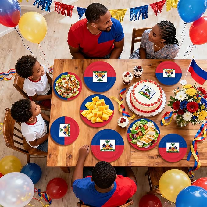 96Pcs Haitian Flag Party Decor Haiti Country Flag Plates and Napkins Haiti Theme Disposable Paper Tableware Set for Patriotic Festival School Sports Events Birthday Party Supplies Serves 24