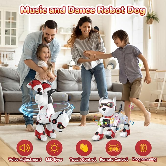 PeachLeaf Robot Dog Toy for Kids, Programmable Interactive RC Pet with Voice Control & Touch Sensor, Imitates Animal Sounds, Plays Music, Dance Modes, Robotic Puppy Toy for Kids Boys & Girls (Red)