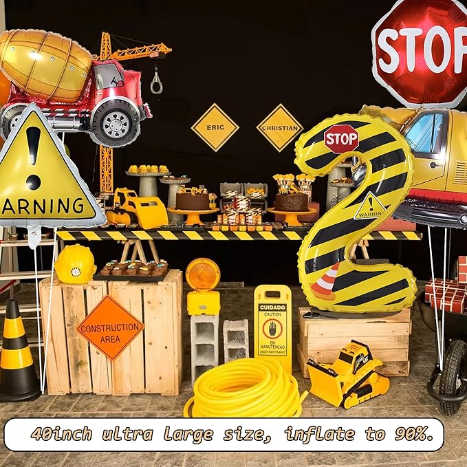 Construction Theme Party Balloons Yellow and Black Striped Balloons Birthday Party Balloons Construction Decorations Supplies for Kids' Birthday Anniversary Party (Number 2 Set)