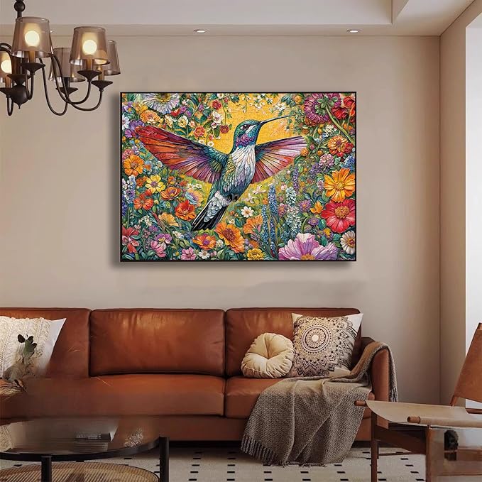 Jigsaw Puzzles for Adults 1000 Pieces, Interlock Perfectly Letter on Back No Dust, Home Decor Birthday Party Gift Toy for Men Women Elders Seniors, 1:1 Poster - Radiant Hummingbird