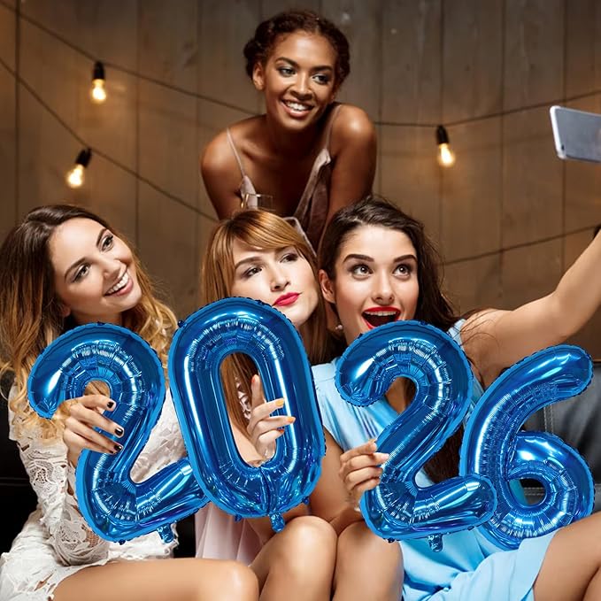 KALOR 16 Inch 2026 Blue Foil Number Balloons, 2026 New Years Decorations for 2026 Happy New Year Eve and Graduations Party Supplies