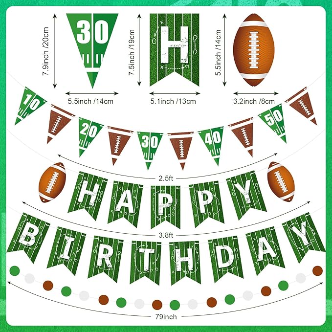 Pasimy 4 Pcs Football Birthday Party Banners Football Pennant Flag Happy Birthday Banner Circle Paper Garland Black Brown White Hanging Decorations Backdrop for Sports Bowl Party Outdoor Indoor