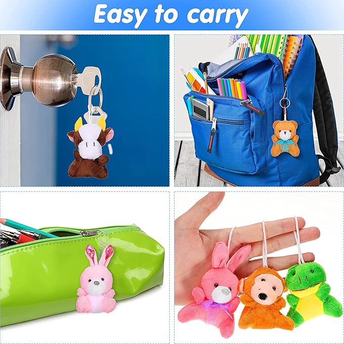 Skylety 50 Pcs Mini Stuffed Animals Bulk Cute Safari Jungle Small Plush Doll Toy Set Tiny Plush Keychain Decoration for Easter Party Favor Gift Carnival Classroom Prize(Cartoon Animals,Bright Color)