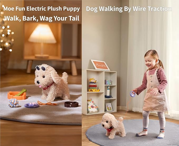 Froplay Robot Dog 2026 Froplay Puppy Interactive Robot Dog Toy with Touch Sensing, Voice Mimic, Lifelike Sounds, Tongue & Licking Actions, Leash Remote, Soft Fur – Battery Powered (Khaki - A)