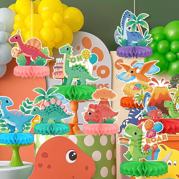 Dinosaur Birthday Party Supplies Kit - Dinosaur Themed Table Decorations with Honeycomb Centerpiece for Splendid Dinosaur Birthday Party Decorations
