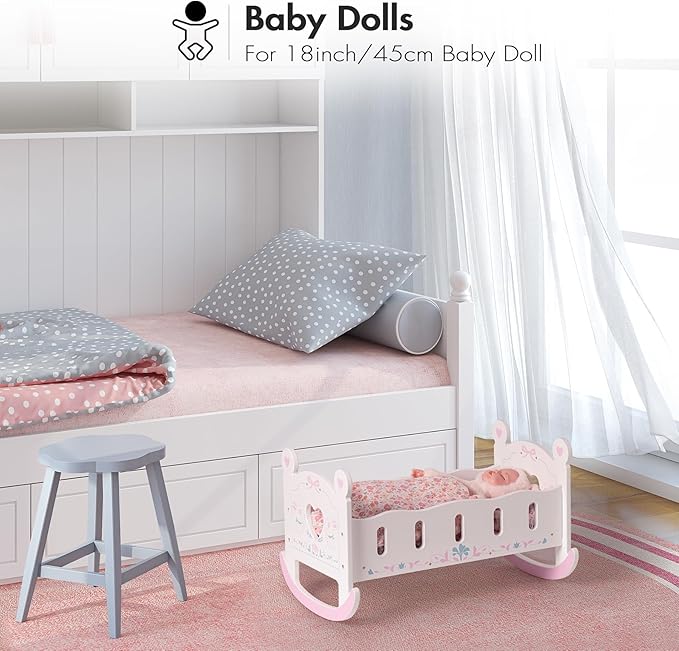 ROBUD Wooden Baby Doll Crib, Baby Doll Bed Toys, for Dolls Up to 18 Inch, Doll Accessories - with Mattress, Pillow, Quilt, Gift for Boys & Girls, Ages 3+
