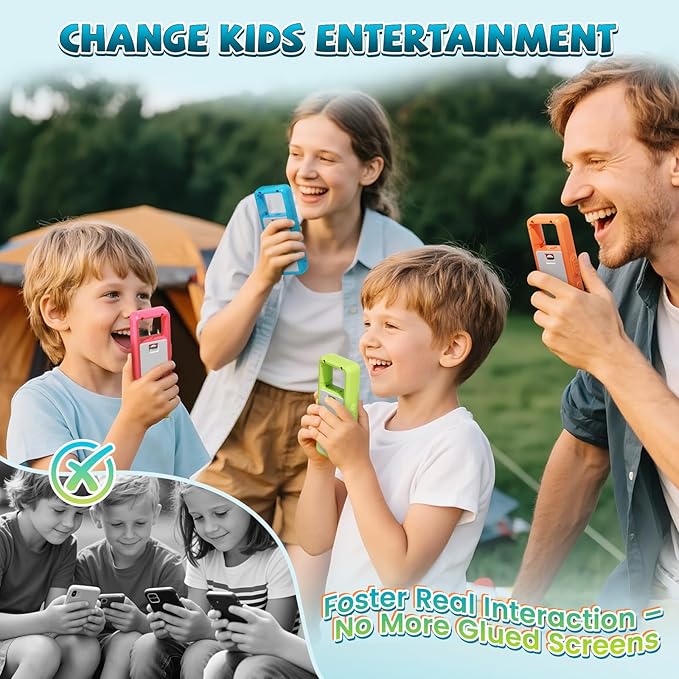 QUOLIX Kids Walkie Talkies 4 Pack Rechargeable with SOS Alarm/NOAA/VOX/Flashlight, Durable 1020mAh Battery Radios for 3-12 Year Old Boys Girls, Outdoor Camping Group Games Birthday Set