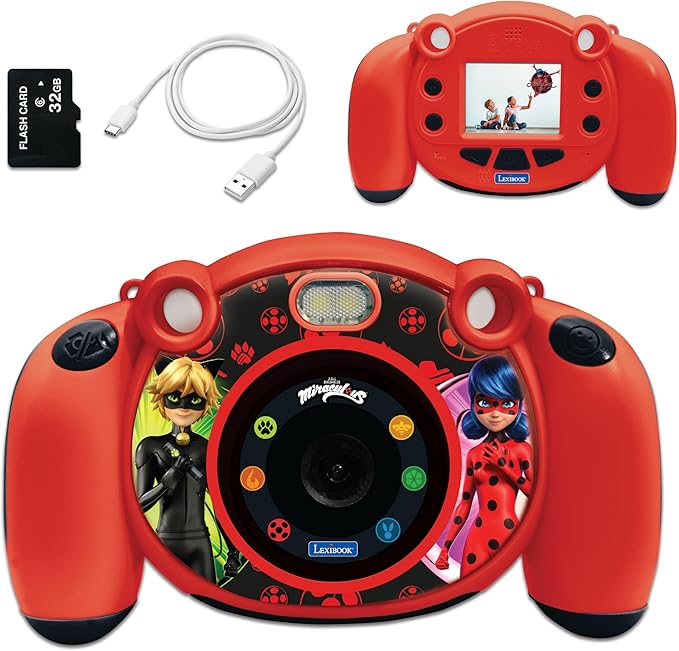 Lexibook - Miraculous - 4-in-1 Kids Camera with Photo, Video, Audio and Game Functions, 32GB SD Card Included - DJ080MI