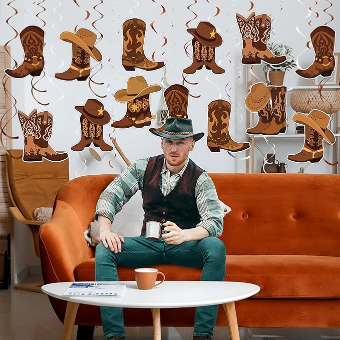 Faccito 51 Pcs Western Party Decorations Western Boots Hanging Swirls for West Cowboy Themed Baby Shower Birthday Party Ceiling Decor Supplies