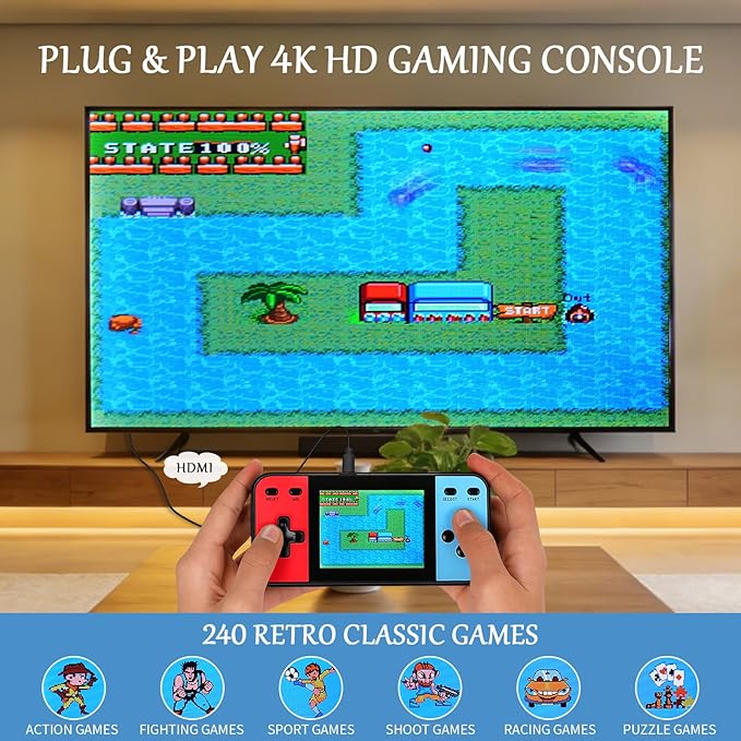 Retro Handheld Game Console, 240 Classic Retro Video Games Preloaded for Kids, Portable Gaming Player with Rechargeable Battery, 3.0" LCD Screen, Pocket Player Travel Games Arcade