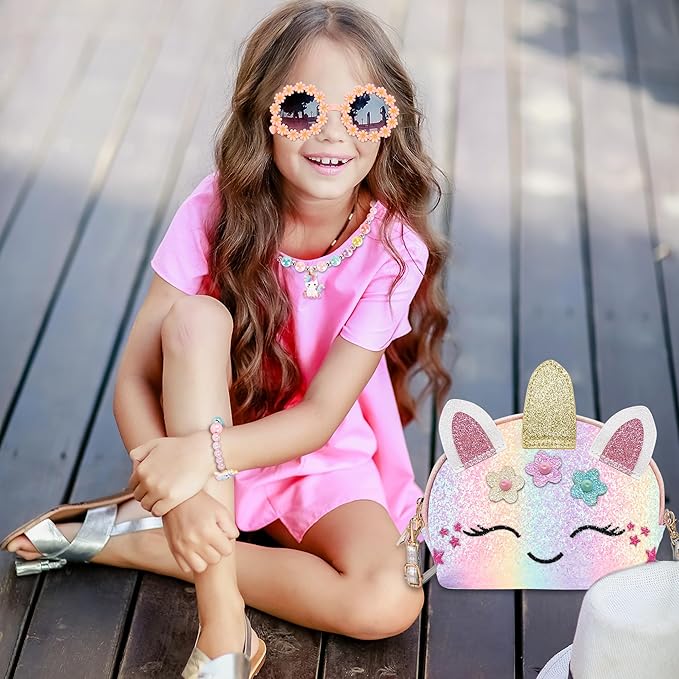 Purse for Little Girls,Girls Jewelry Pretend Play,Unicorn Gifts for girls,Crossbody Bags for Kid