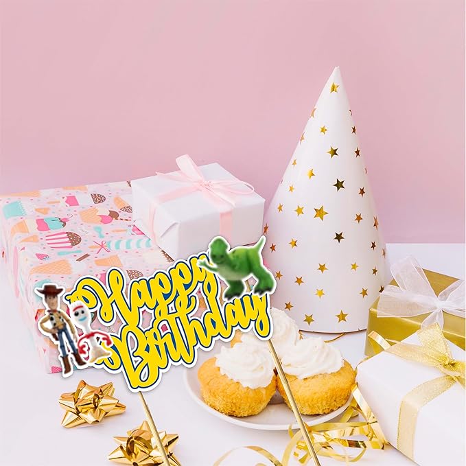 "Toy Stry Happy Birthday Cake Topper – Cartoon Theme Birthday Party Supplies – Fun & Colorful Cake Decoration for Birthday Parties – Perfect Themed Party Décor for Cake & Dessert Table"