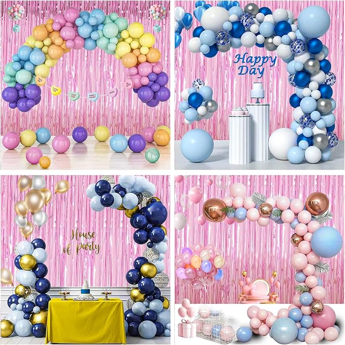 Curtain Pink Foil Backdrop, 3 PCS 3.3 x 9.9 ft, for Galentines Day Decorations, Birthday, Graduation, Engagement Party Decorations