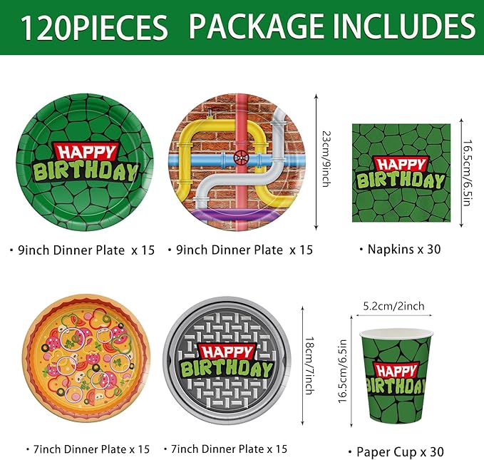 120pcs Turtle Party Decorations Plates Napkins Disposable Paper Cups Tableware Set Cartoon Birthday Party Supplies for Boys Girls Birthday Decor 30 Guests